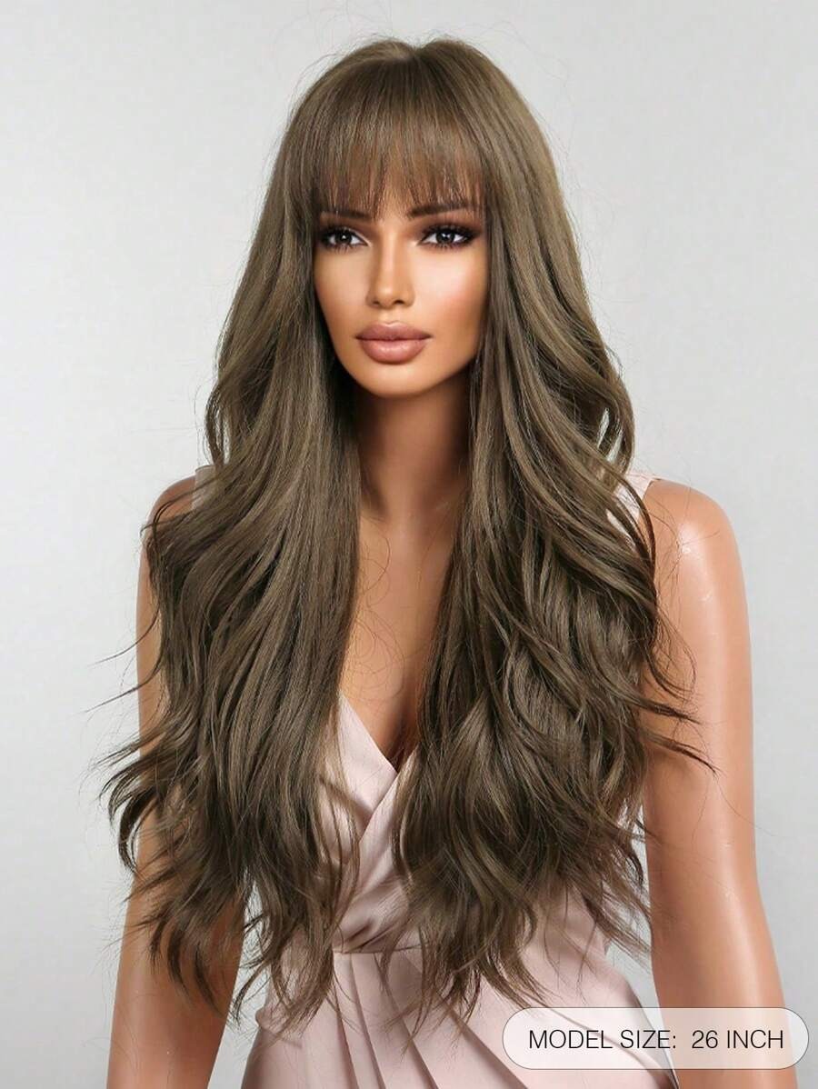 SHEIN باروكة شعر بني مجعد غرة أمامية ولمسة طبيعية ناعمة