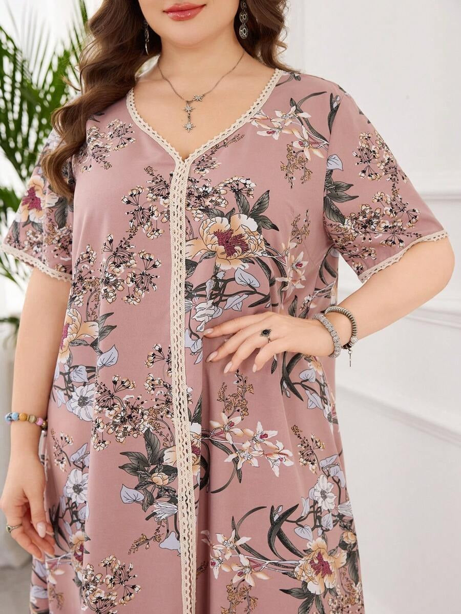 SHEIN فستان بطبعة زهور بقصة فضفاضة وياقة ناعمة