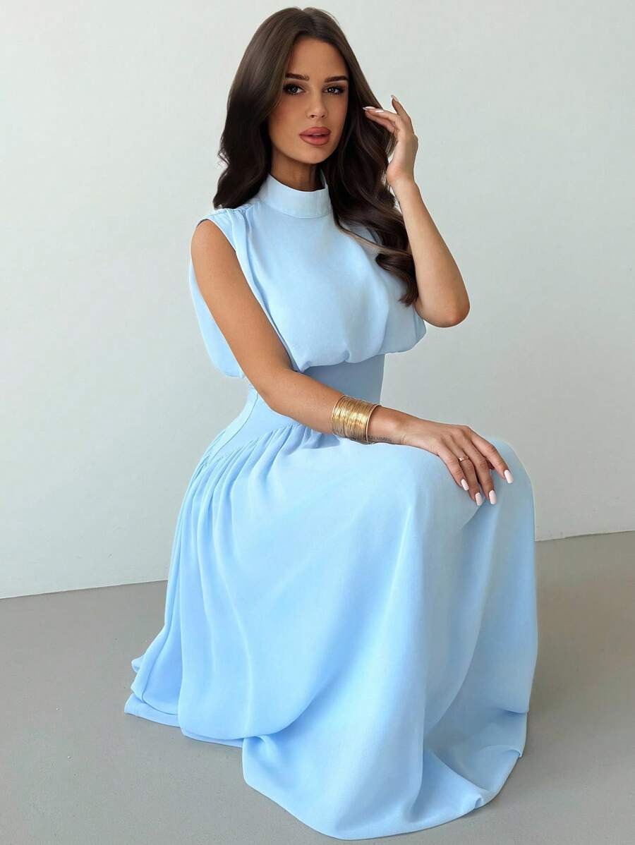 SHEIN Firerie فستان طويل أنيق بلون أزرق