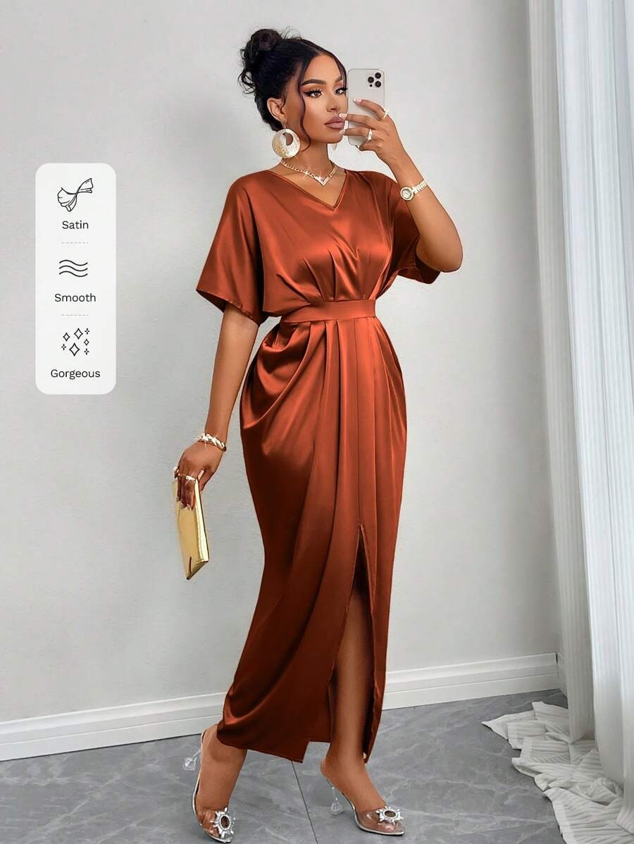 SHEIN SOLERSUN فستان لف ساتان براق