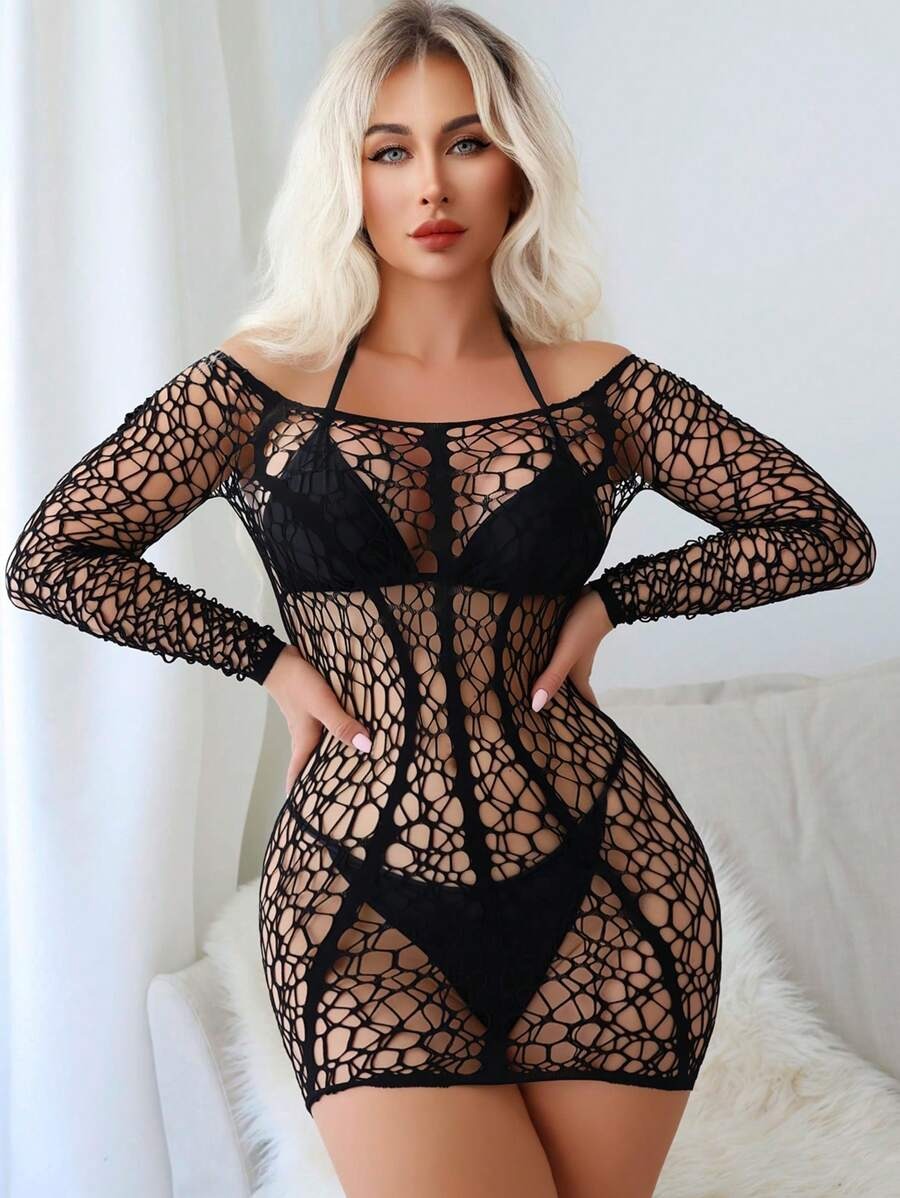 SHEIN فستان نوم نسائي شبكي أسود