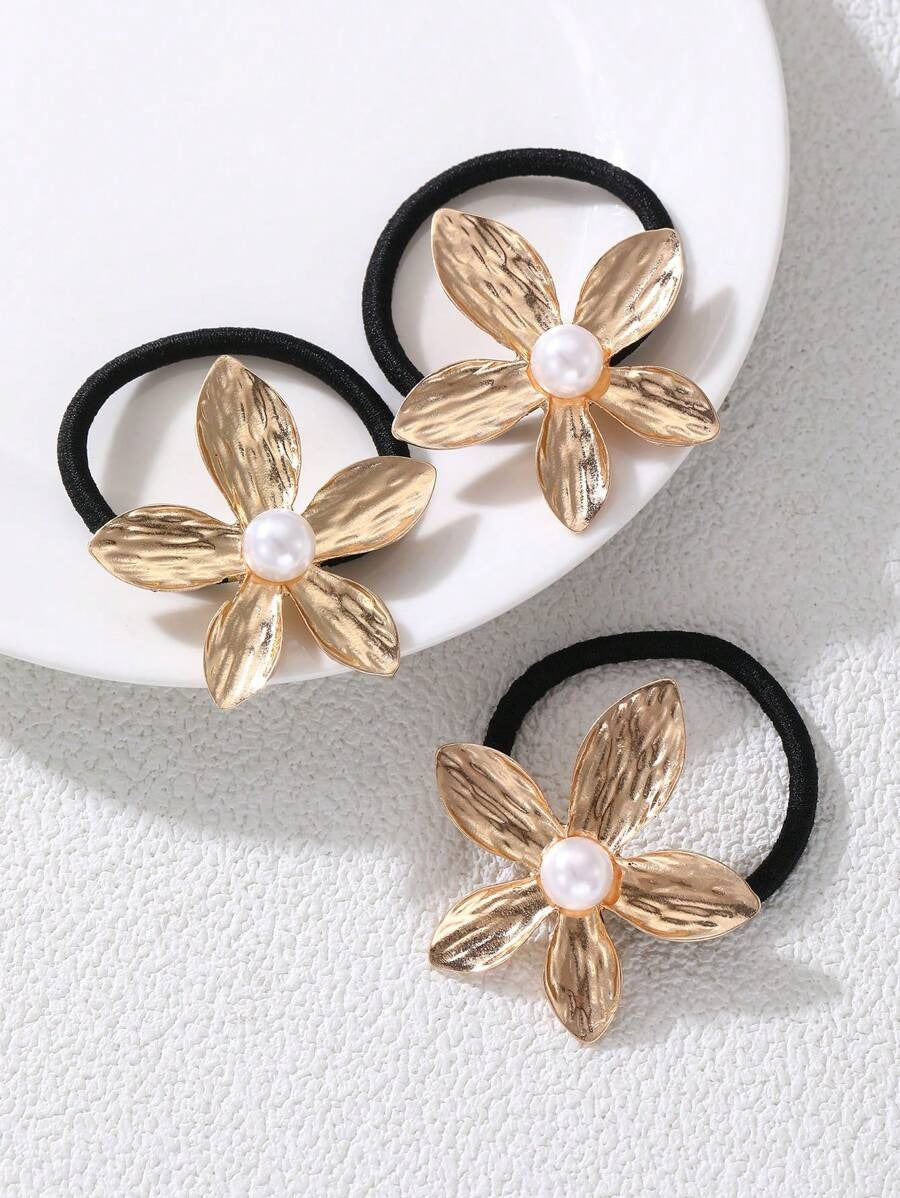 SHEIN 3 رباطات شعر بزهور معدنية