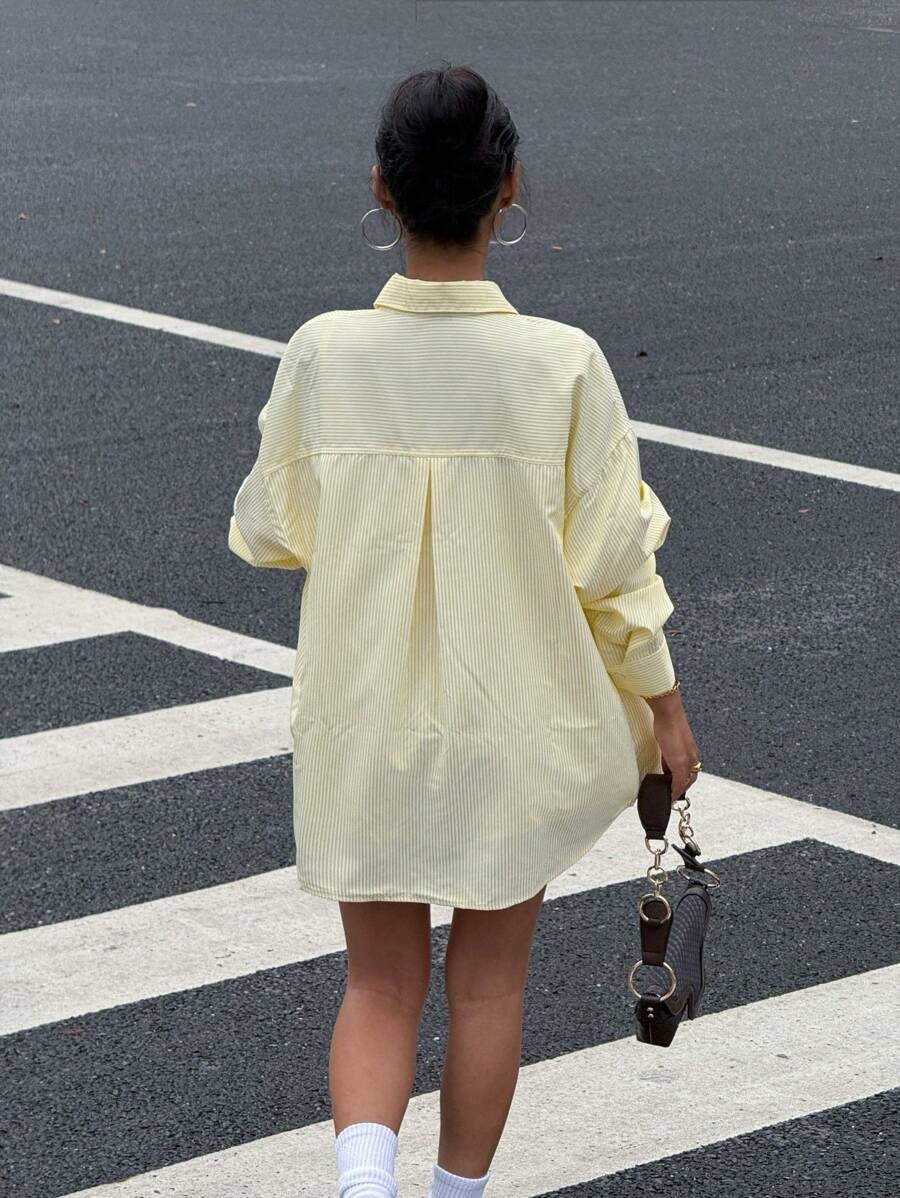 SHEIN Muchica بلوزة كاجوال فضفاضة وأنيقة بلون أصفر