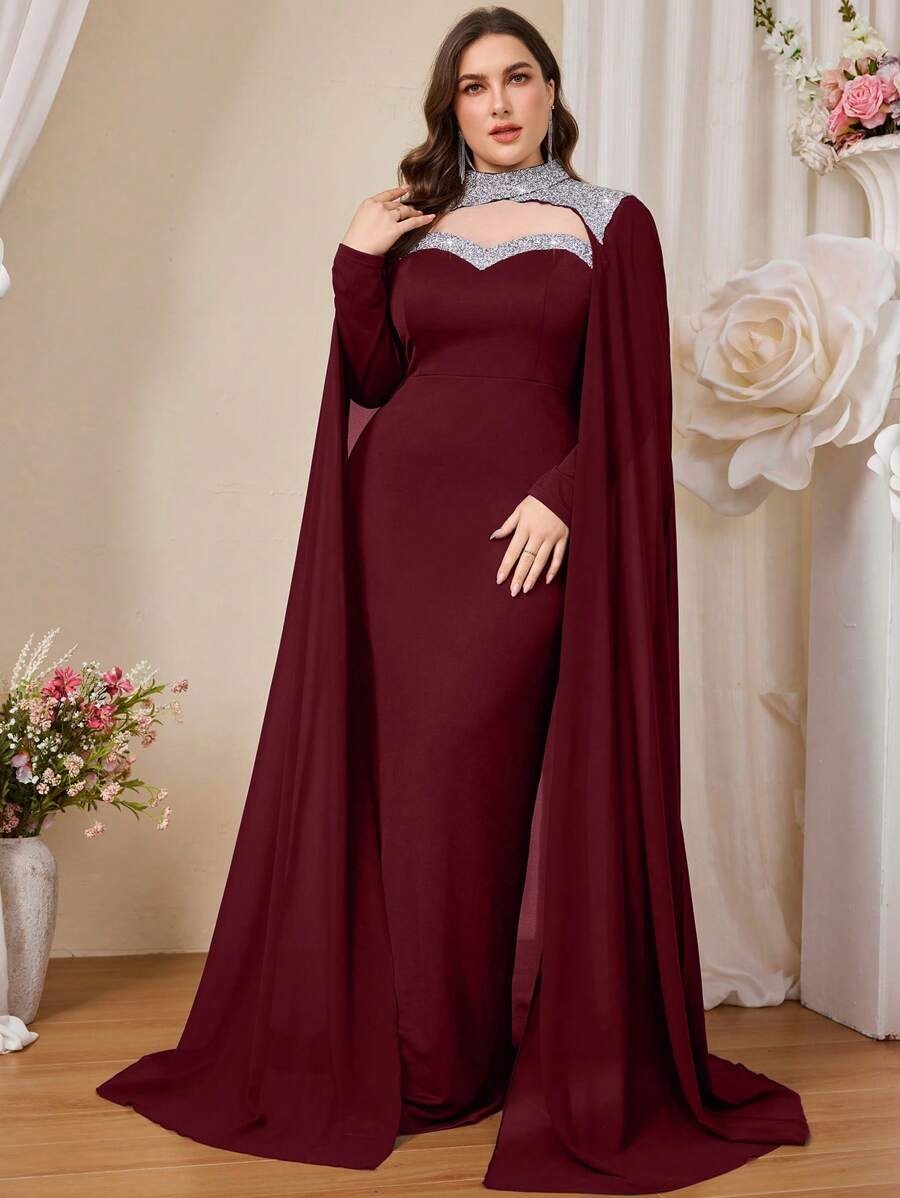SHEIN Coutiva فستان سهرة عنابي ماكسي أنيق