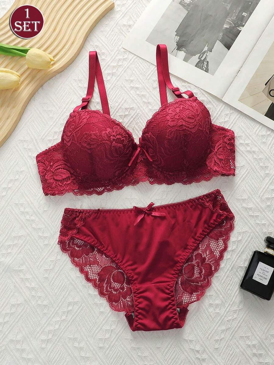 SHEIN طقم ملابس داخلية عنابي أنيق