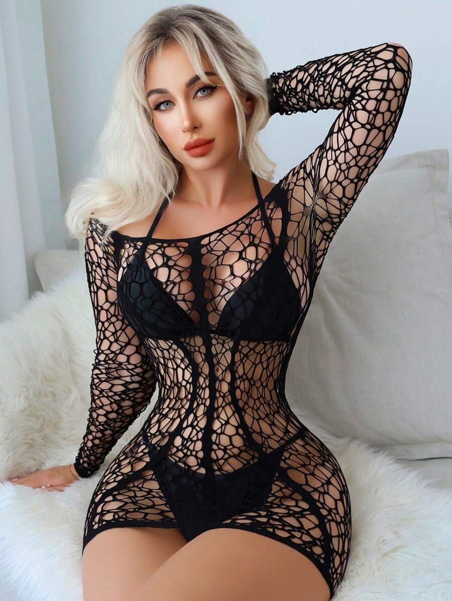 SHEIN فستان نوم نسائي شبكي أسود