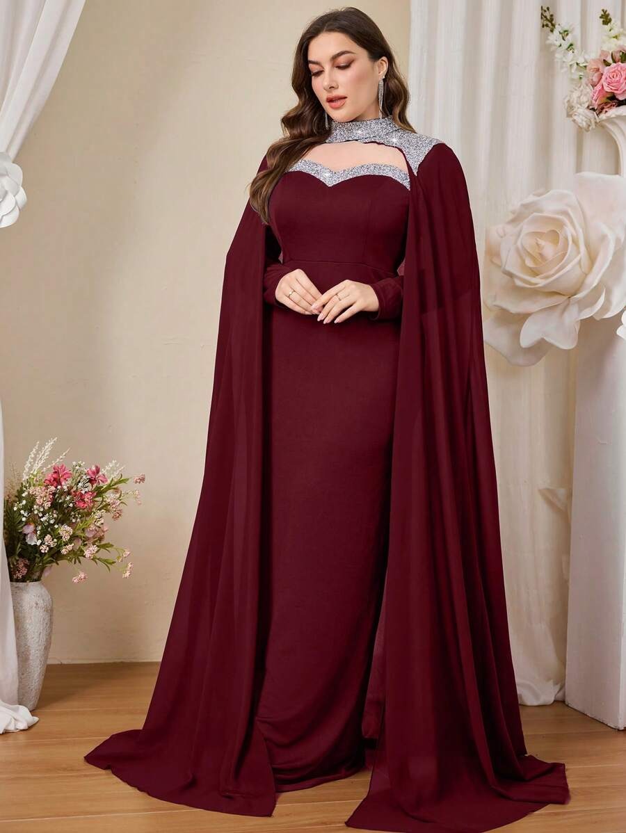 SHEIN Coutiva فستان سهرة عنابي ماكسي أنيق