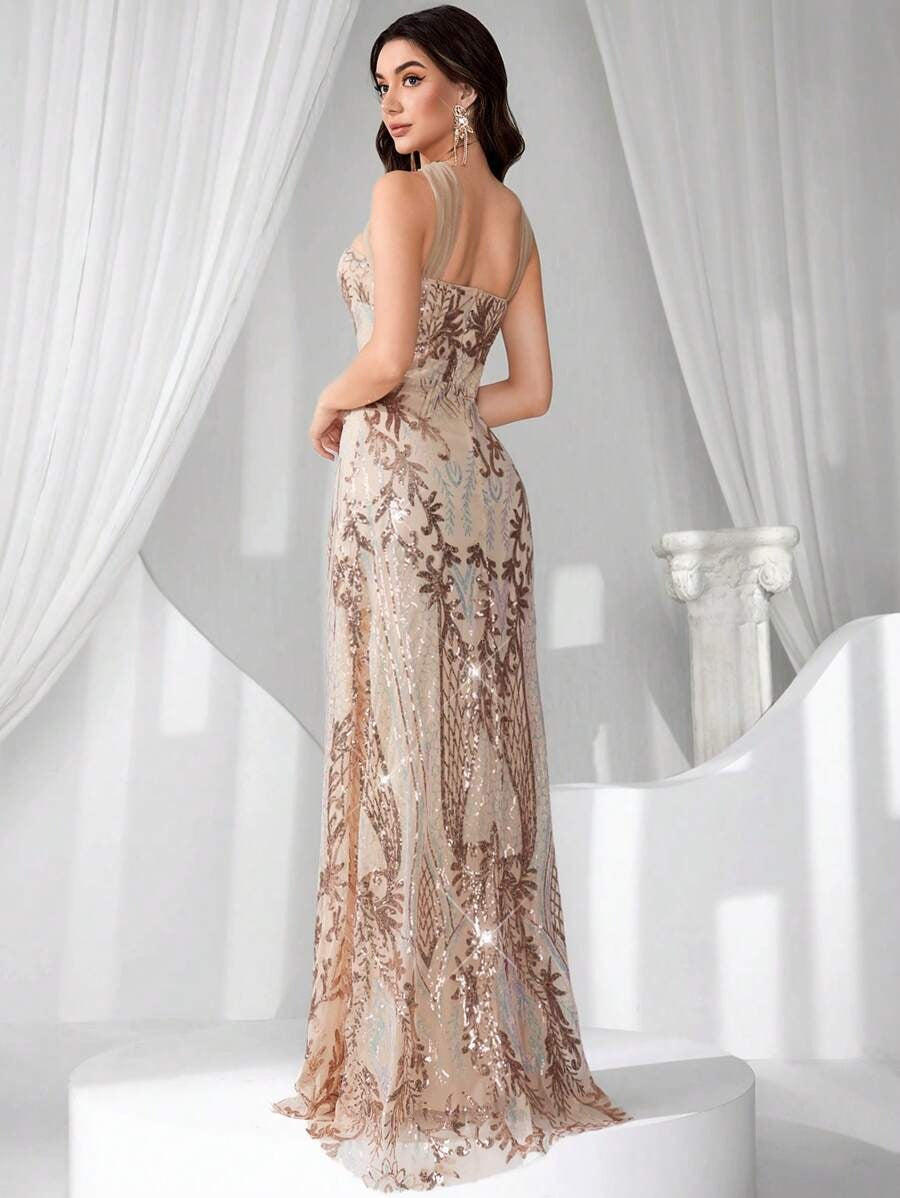 SHEIN Coutiva فستان ماكسي أنيق بلون مشمشي