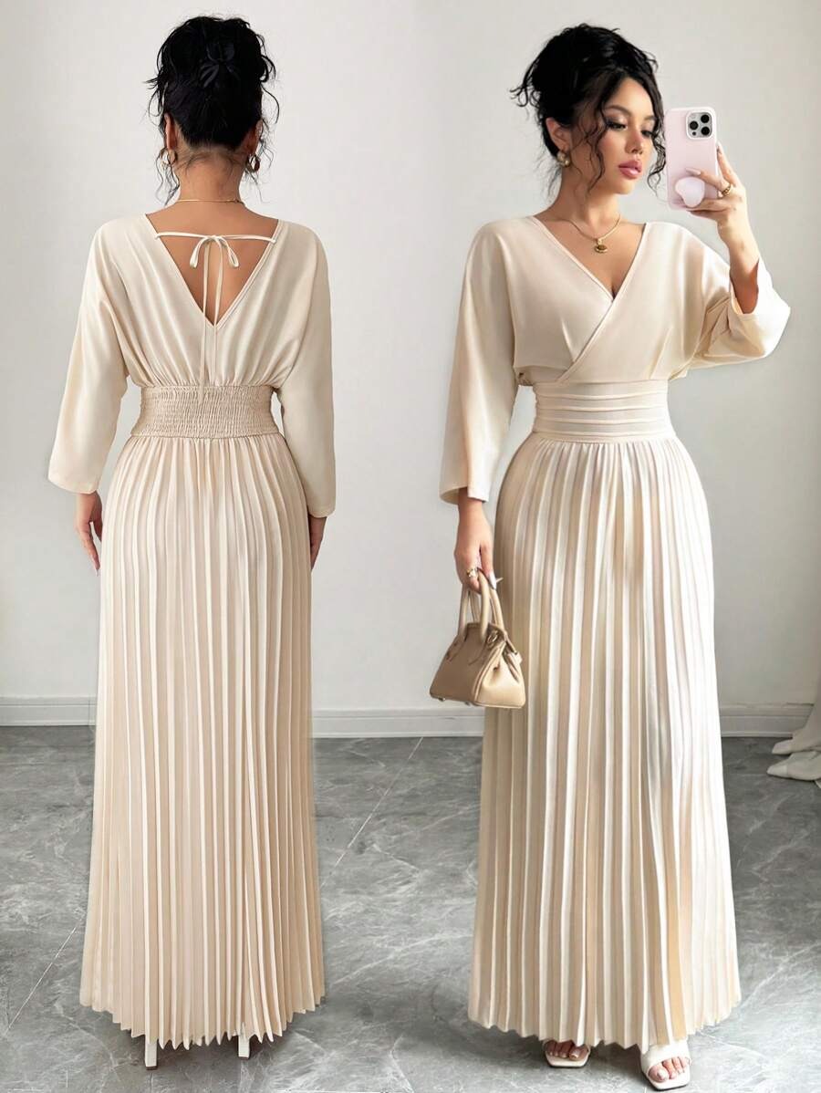 SHEIN Rafferiza فستان ماكسي مطوي بلون مشمشي
