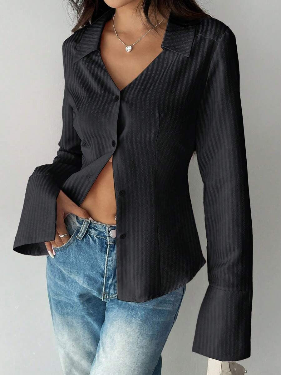 SHEIN Flirla قميص كاجوال بسيط وراقي بلون أسود