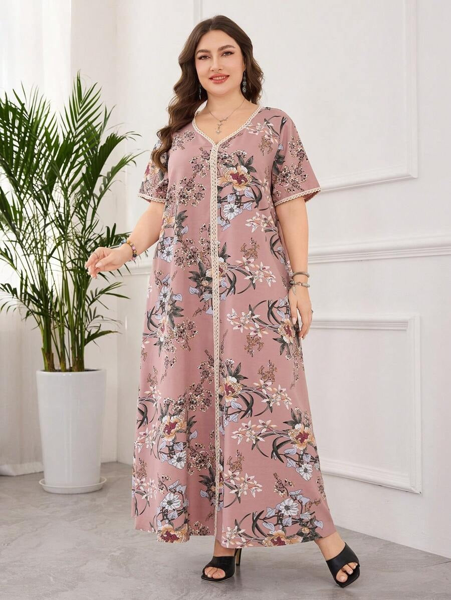 SHEIN فستان بطبعة زهور بقصة فضفاضة وياقة ناعمة