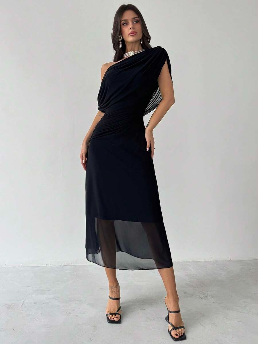 SHEIN Firerie فستان أسود بخصر منكمش