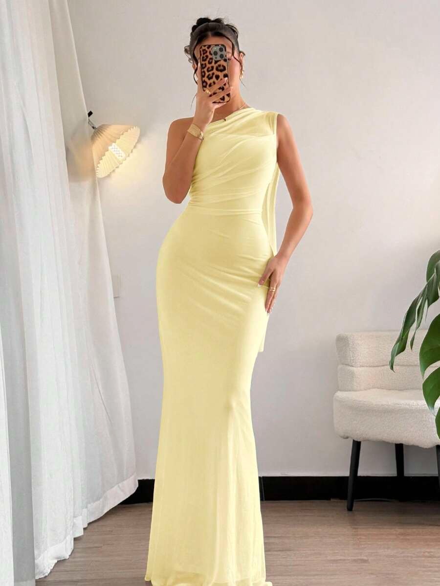 SHEIN Firerie فستان ماكسي اصفر ضيق وأنيق