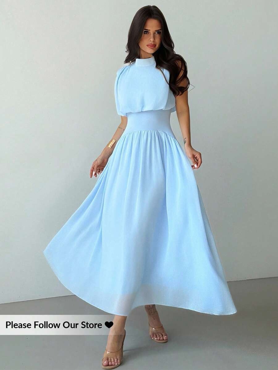SHEIN Firerie فستان طويل أنيق بلون أزرق