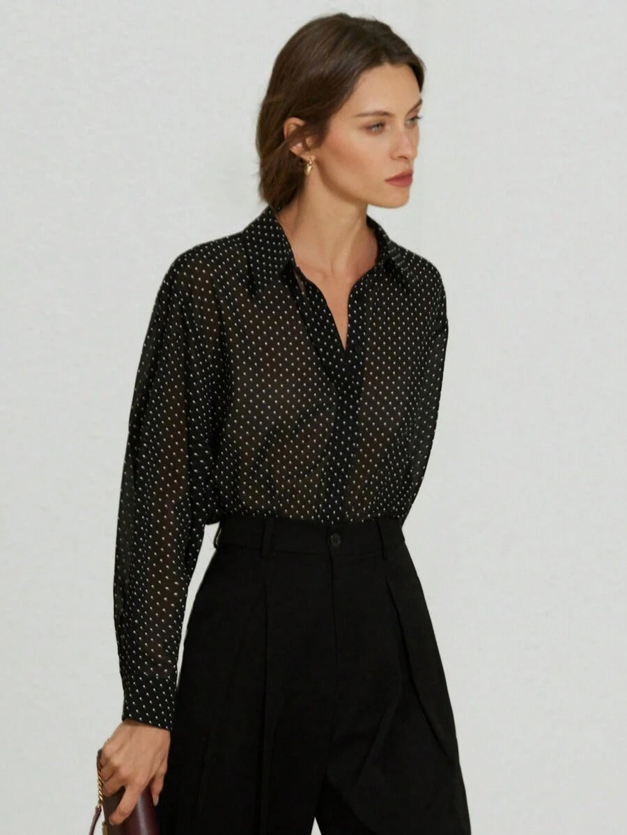SHEIN Aveloria Modichic قميص نسائي شيفون شفاف بنقط