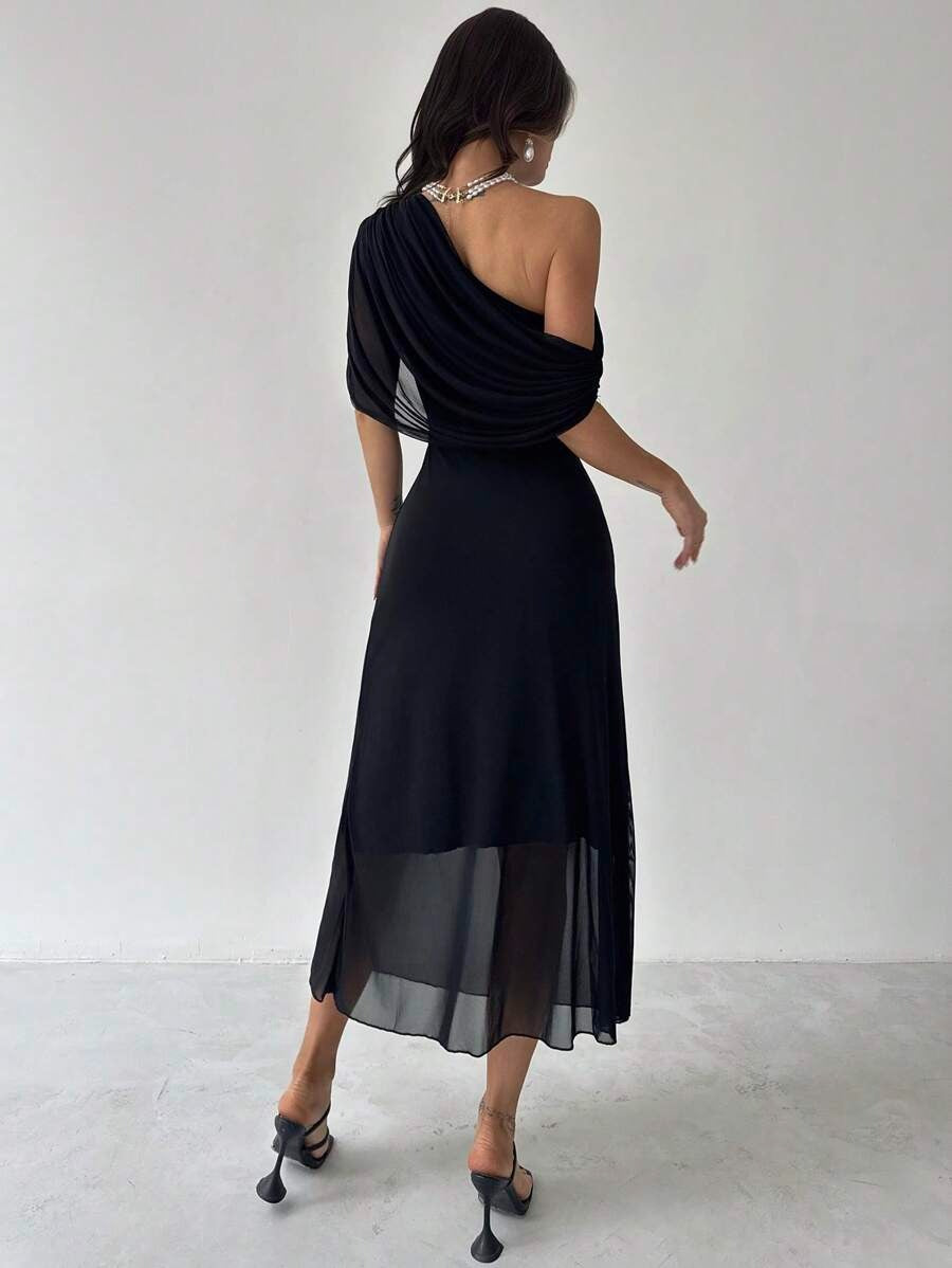 SHEIN Firerie فستان أسود بخصر منكمش