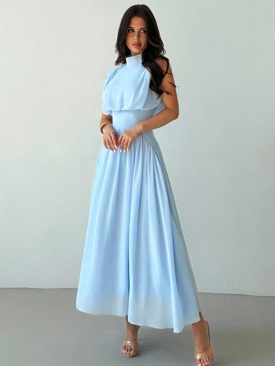 SHEIN Firerie فستان طويل أنيق بلون أزرق