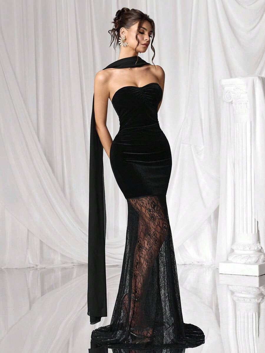 SHEIN Coutiva فستان ماكسي بدون أكمام بلون أسود بلون أسود