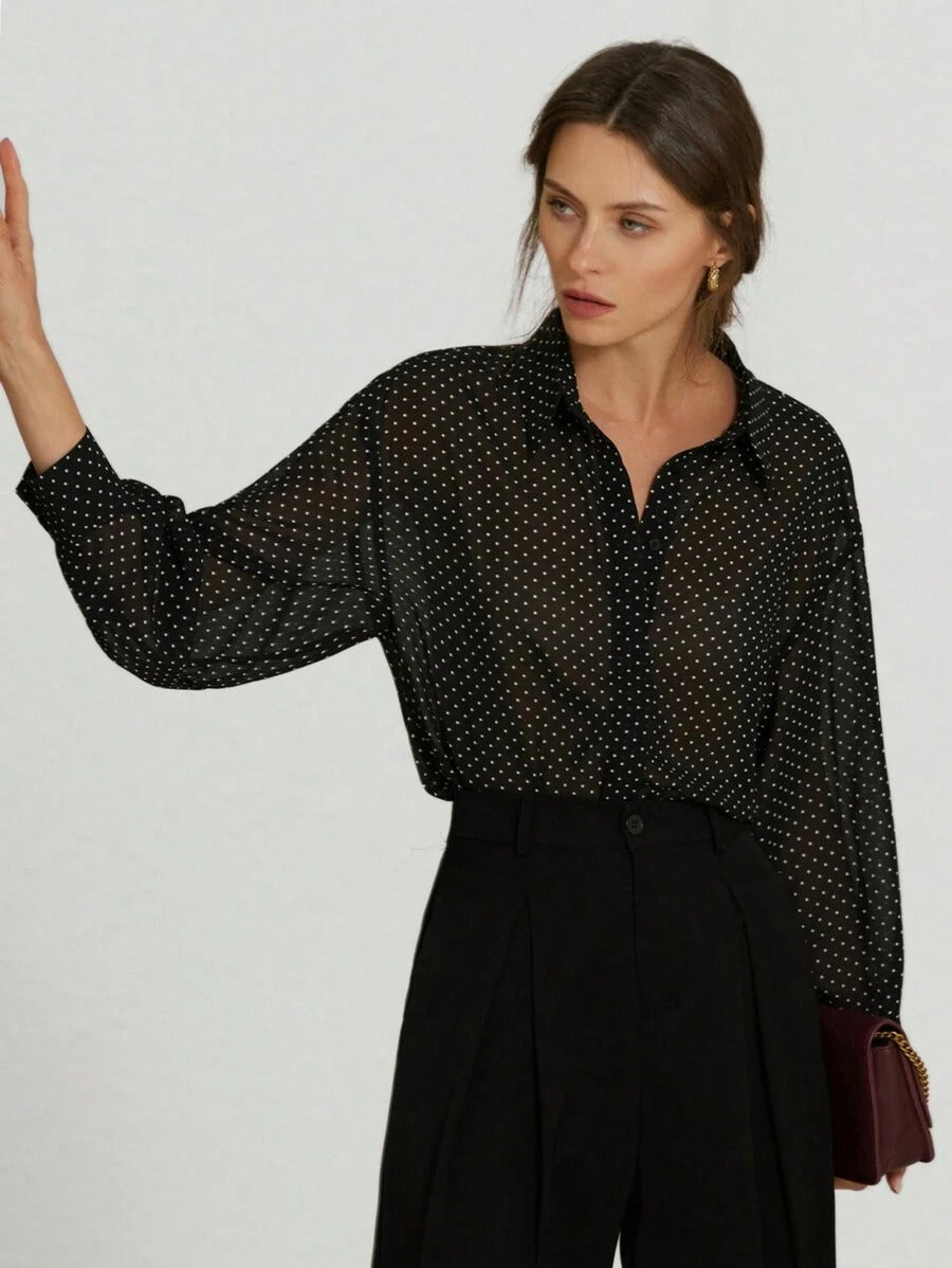SHEIN Aveloria Modichic قميص نسائي شيفون شفاف بنقط