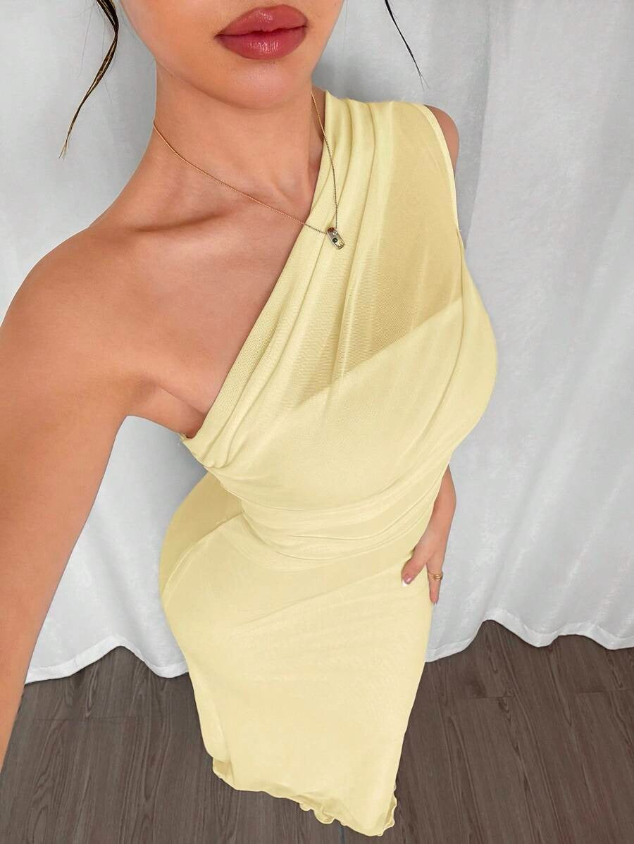 SHEIN Firerie فستان ماكسي اصفر ضيق وأنيق
