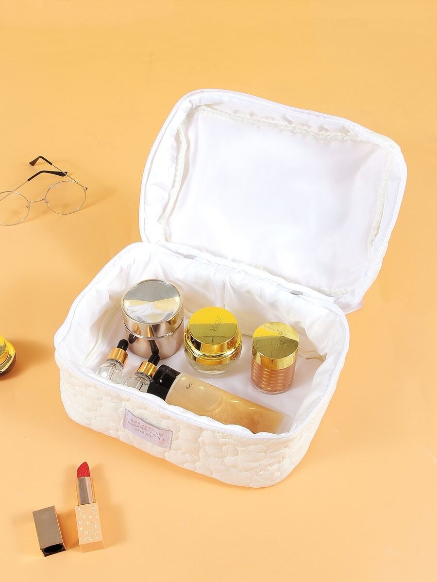 SHEIN حقيبة مكياج بيضاء مبطنة بتصميم زهري