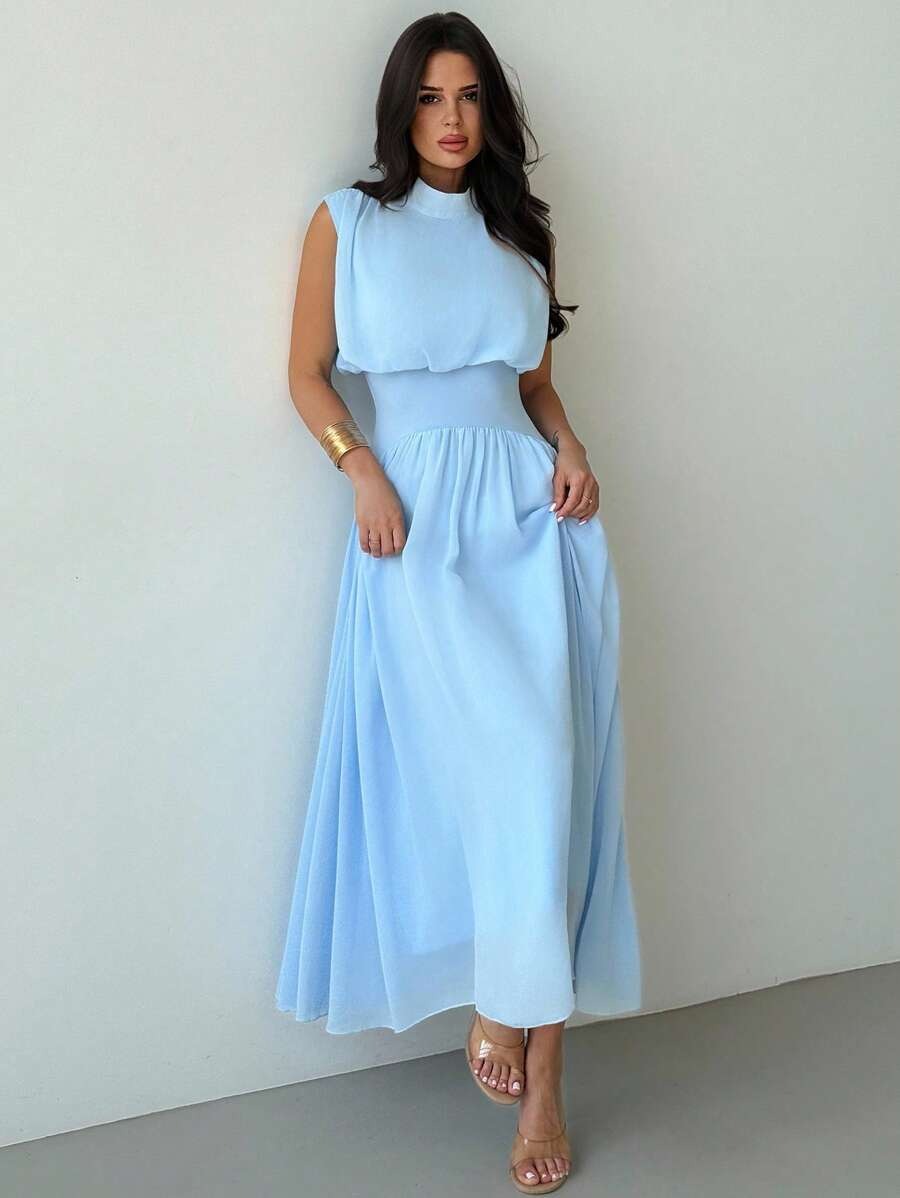 SHEIN Firerie فستان طويل أنيق بلون أزرق