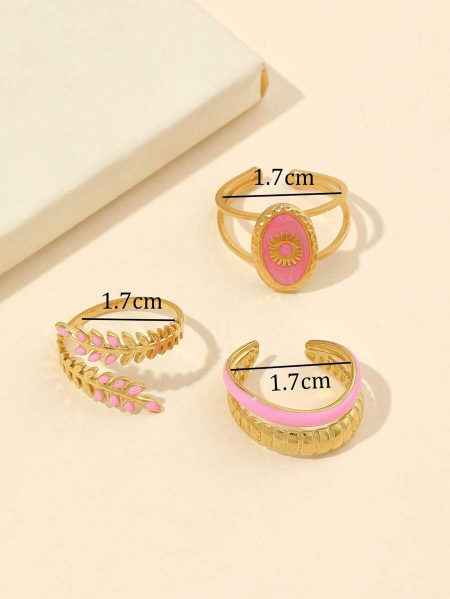 SHEIN طقم 3 خواتم عصرية بلون وردي
