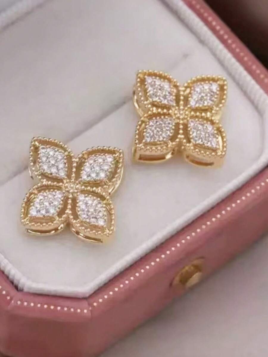 SHEIN أقراط زهرة من النحاس مرصعة بالزركون