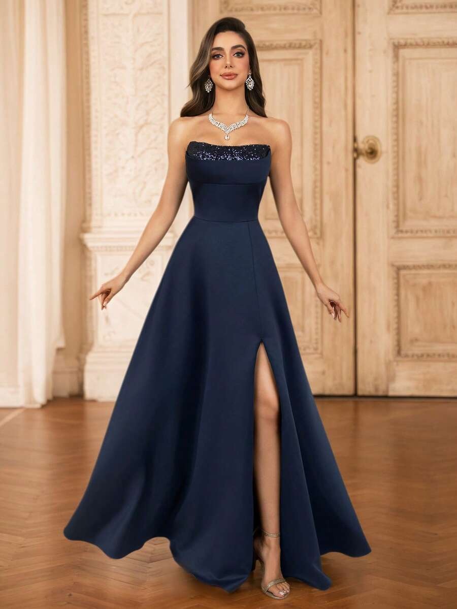 SHEIN MOEVIO فستان سهرة طويل بستايل كتف مكشوف