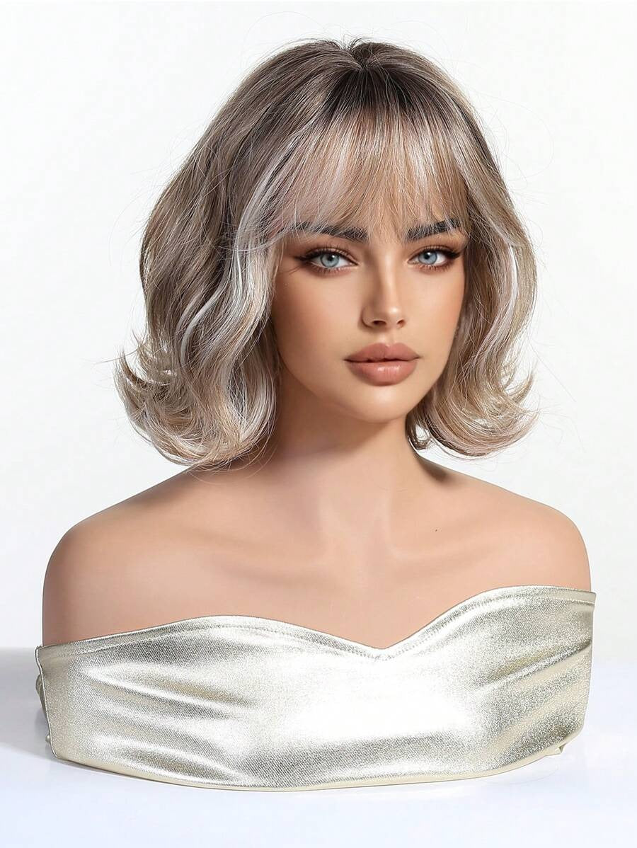 SHEIN باروكة قصيرة مموجة ستايل قصير ومجعد خفيف