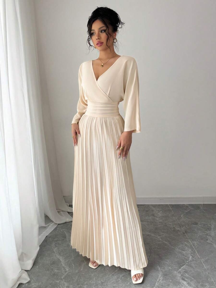 SHEIN Rafferiza فستان ماكسي مطوي بلون مشمشي