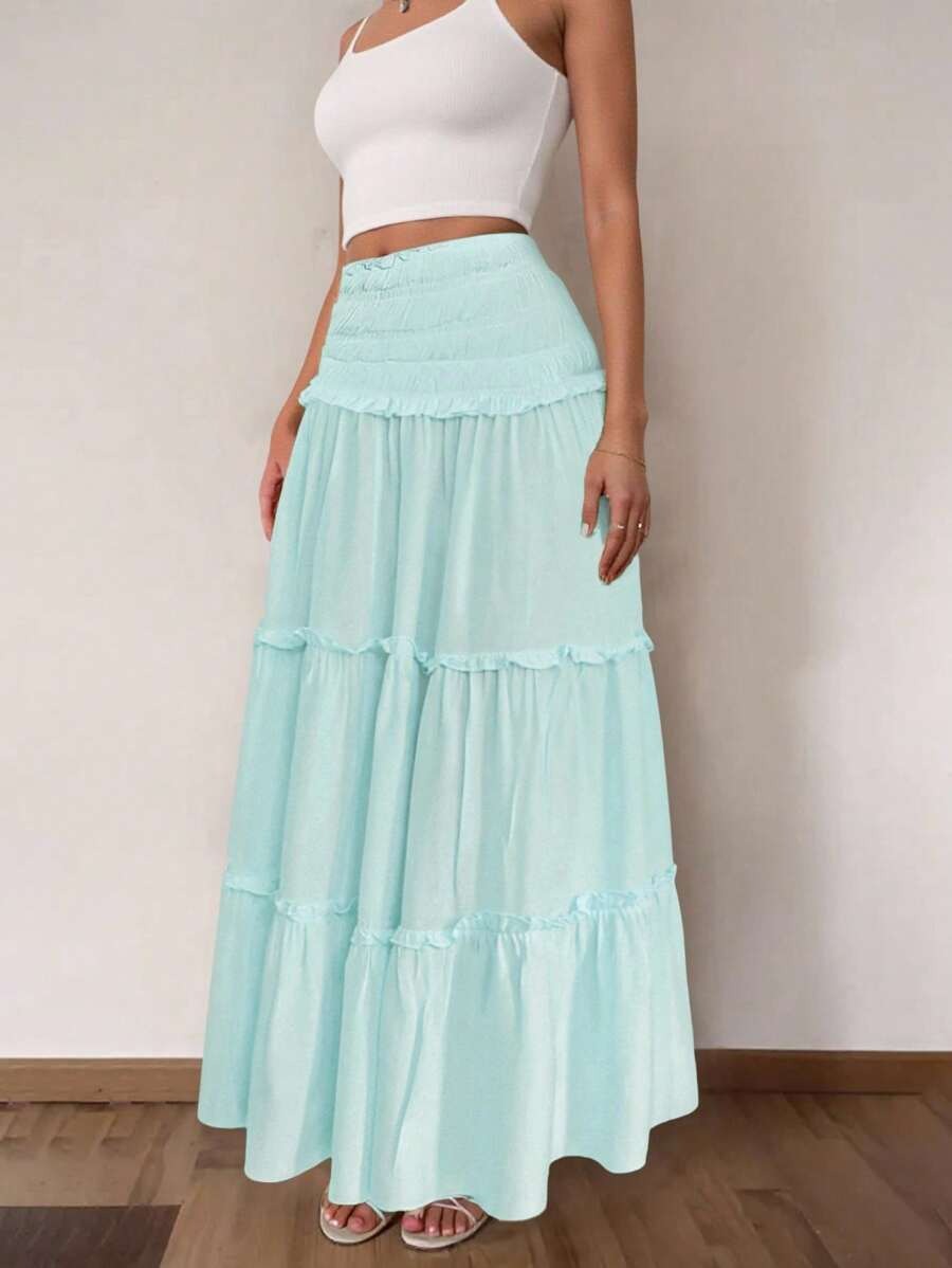 SHEIN Glamine تنورة منسابة بخصر منخفض وقصة كشكش ناعمة