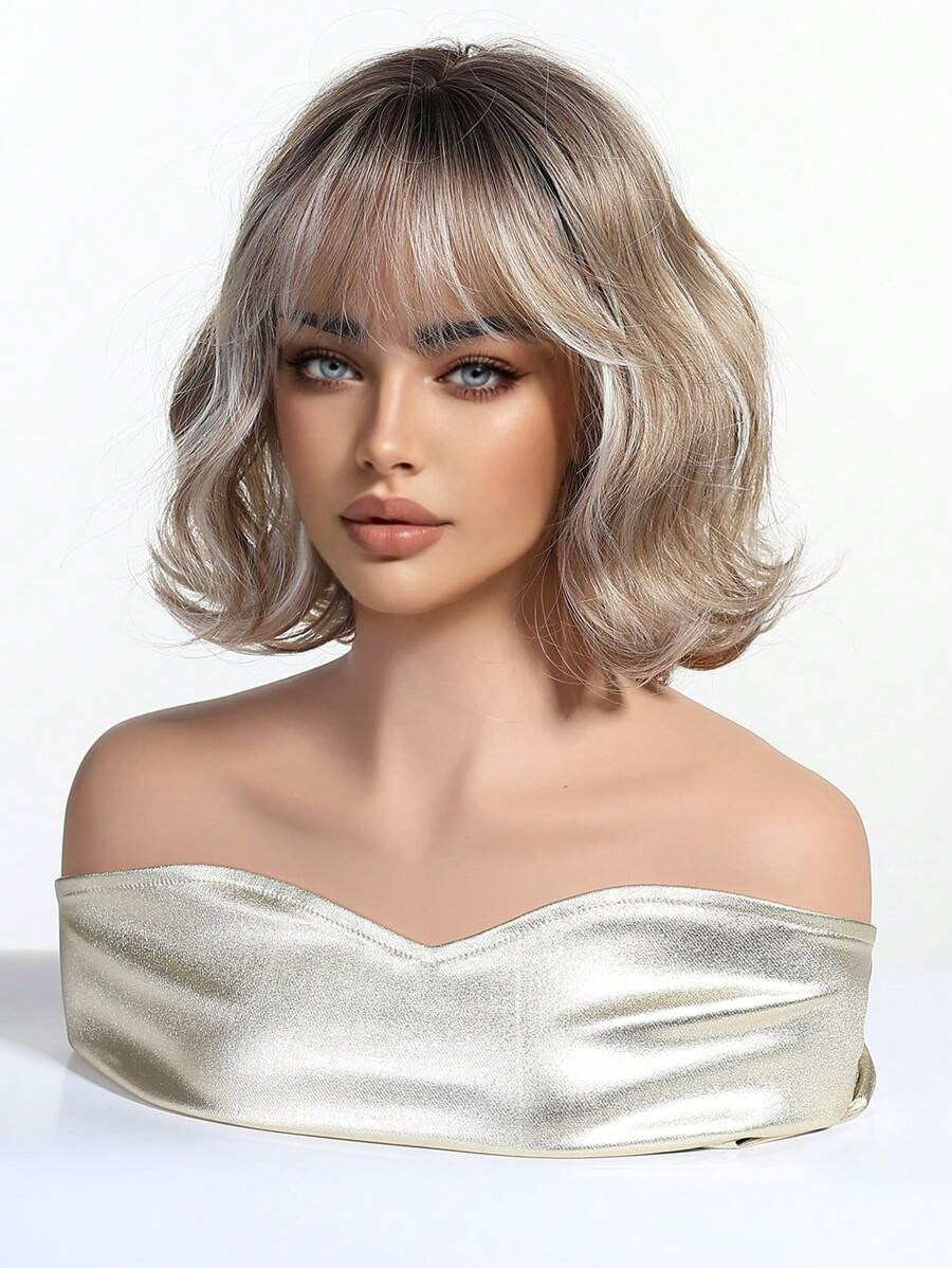 SHEIN باروكة قصيرة مموجة ستايل قصير ومجعد خفيف
