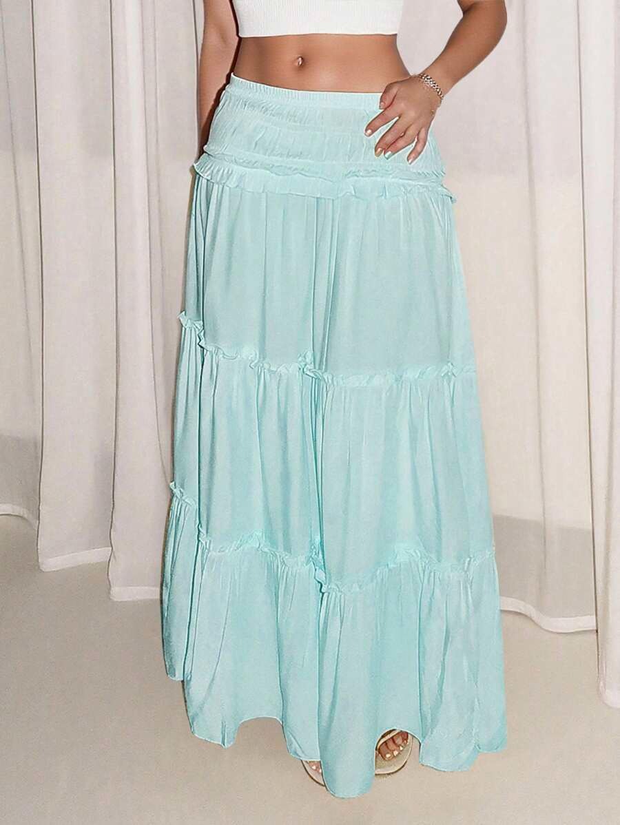 SHEIN Glamine تنورة منسابة بخصر منخفض وقصة كشكش ناعمة