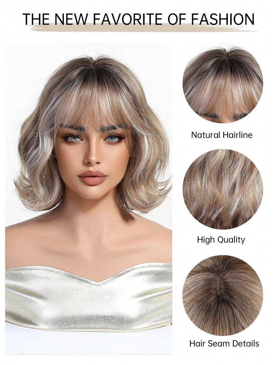 SHEIN باروكة قصيرة مموجة ستايل قصير ومجعد خفيف