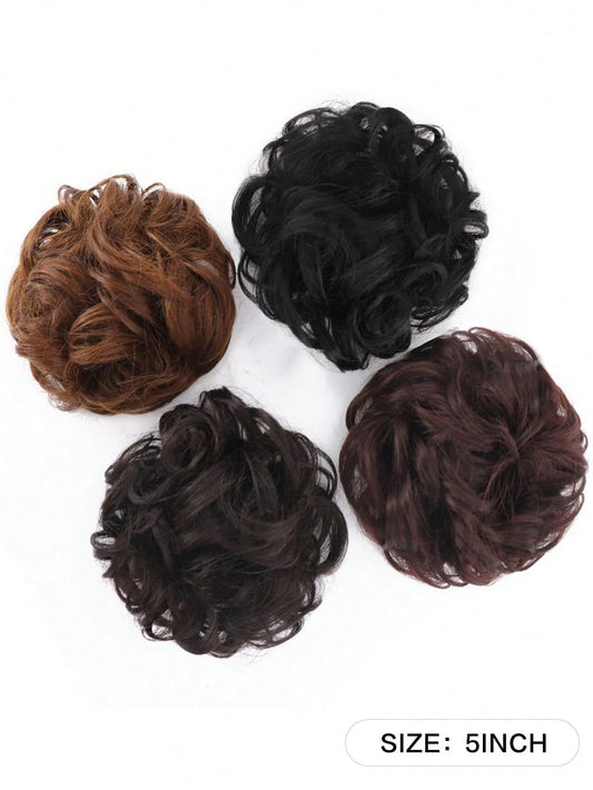 SHEIN إضافة كعكة شعر مبعثرة خصل مجعدة مع شريط مطاطي للتثبيت