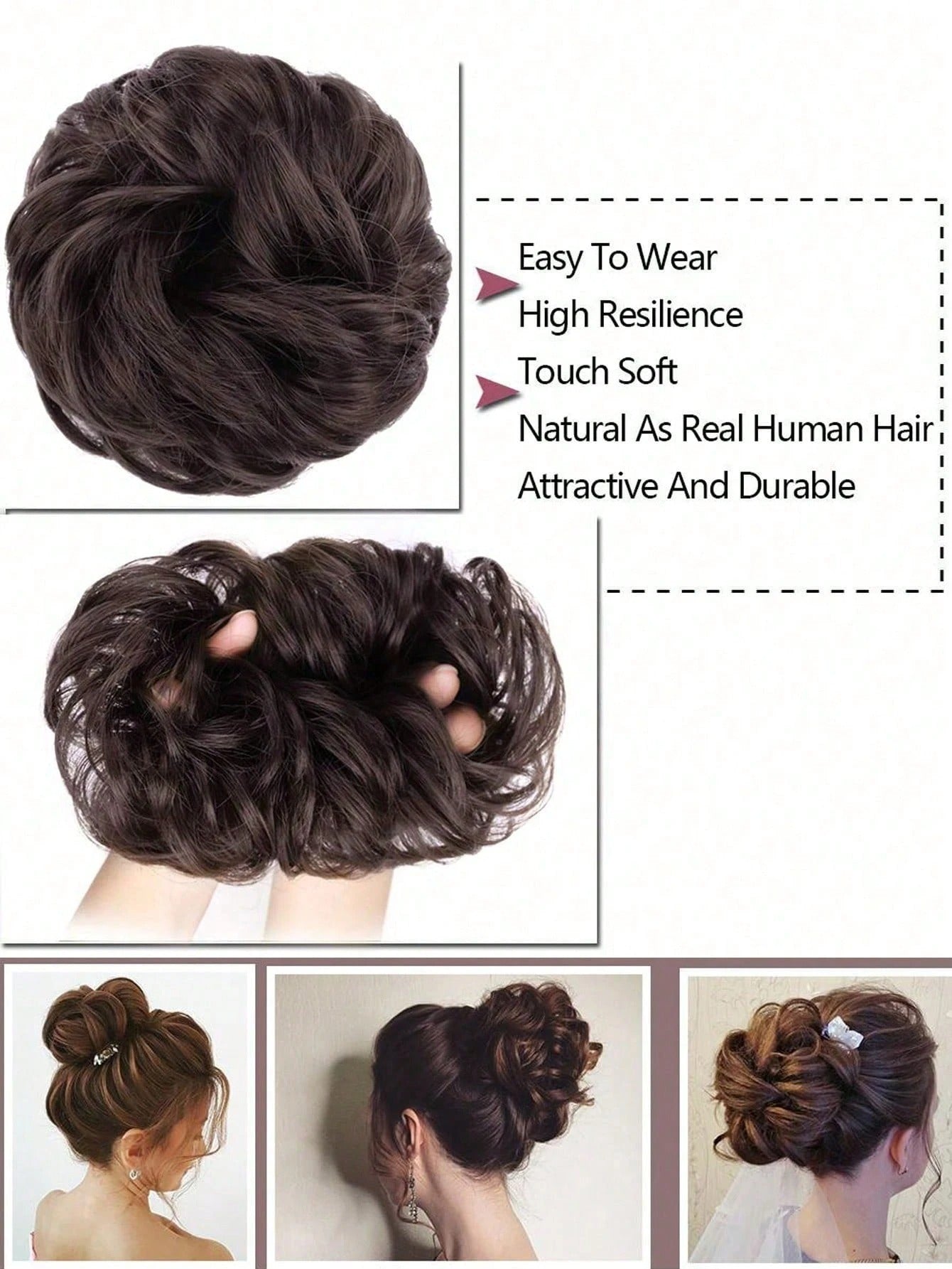 SHEIN إضافة كعكة شعر مبعثرة خصل مجعدة مع شريط مطاطي للتثبيت