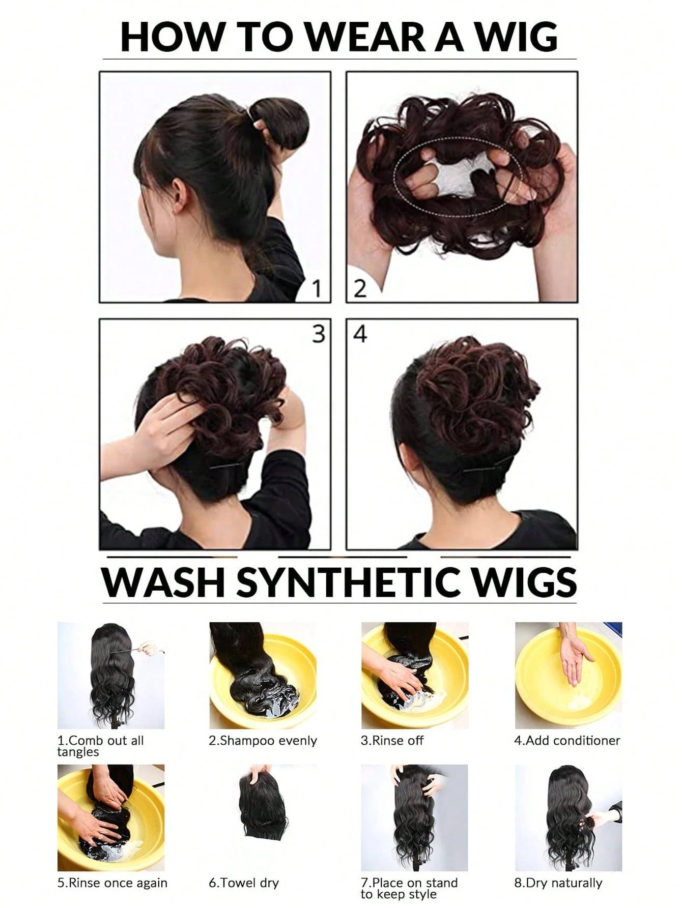 SHEIN إضافة كعكة شعر مبعثرة خصل مجعدة مع شريط مطاطي للتثبيت