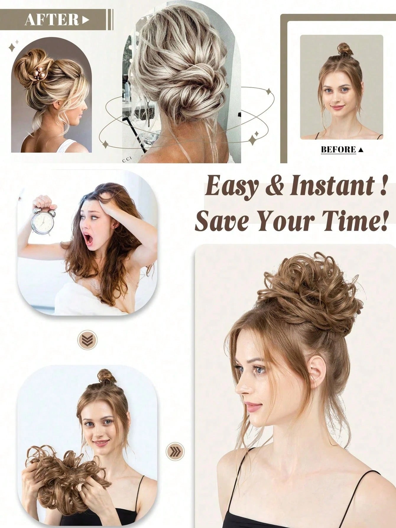 SHEIN إضافة كعكة شعر مبعثرة خصل مجعدة مع شريط مطاطي للتثبيت