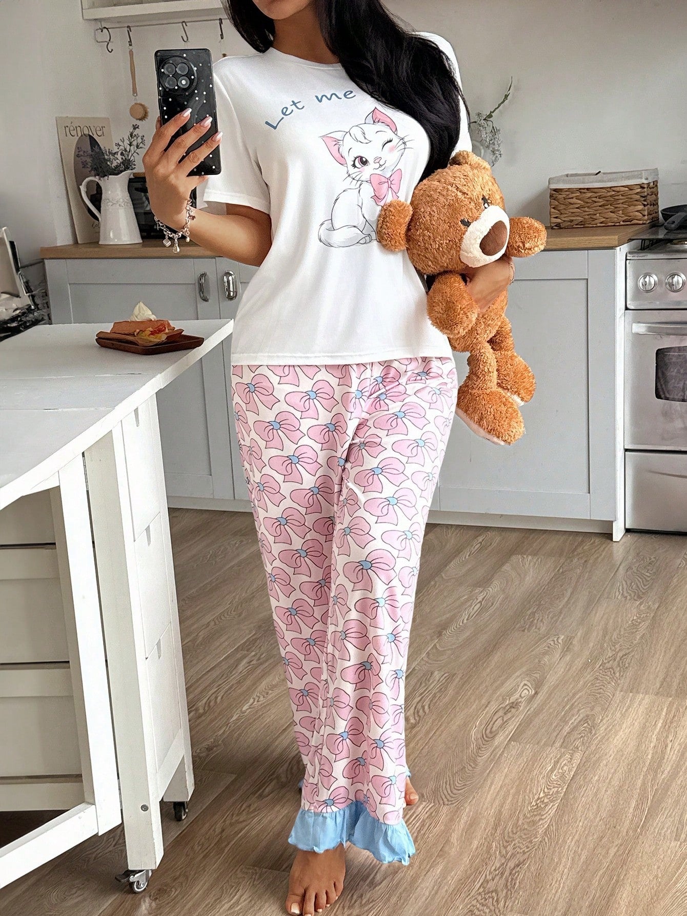 SHEIN Eraneu مجموعة بيجاما نسائية قمصان قصيرة الأكمام