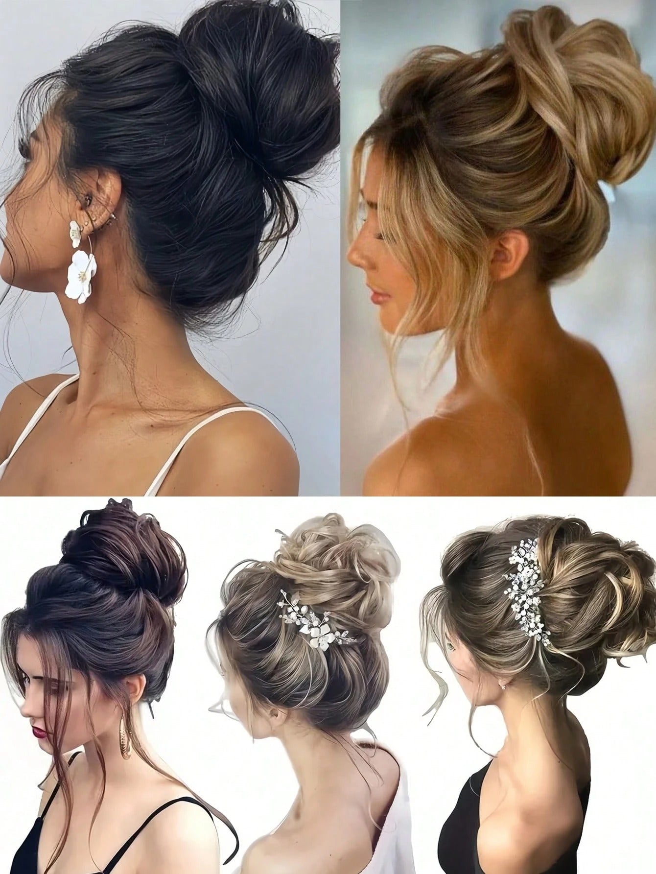 SHEIN إضافة كعكة شعر مبعثرة خصل مجعدة مع شريط مطاطي للتثبيت
