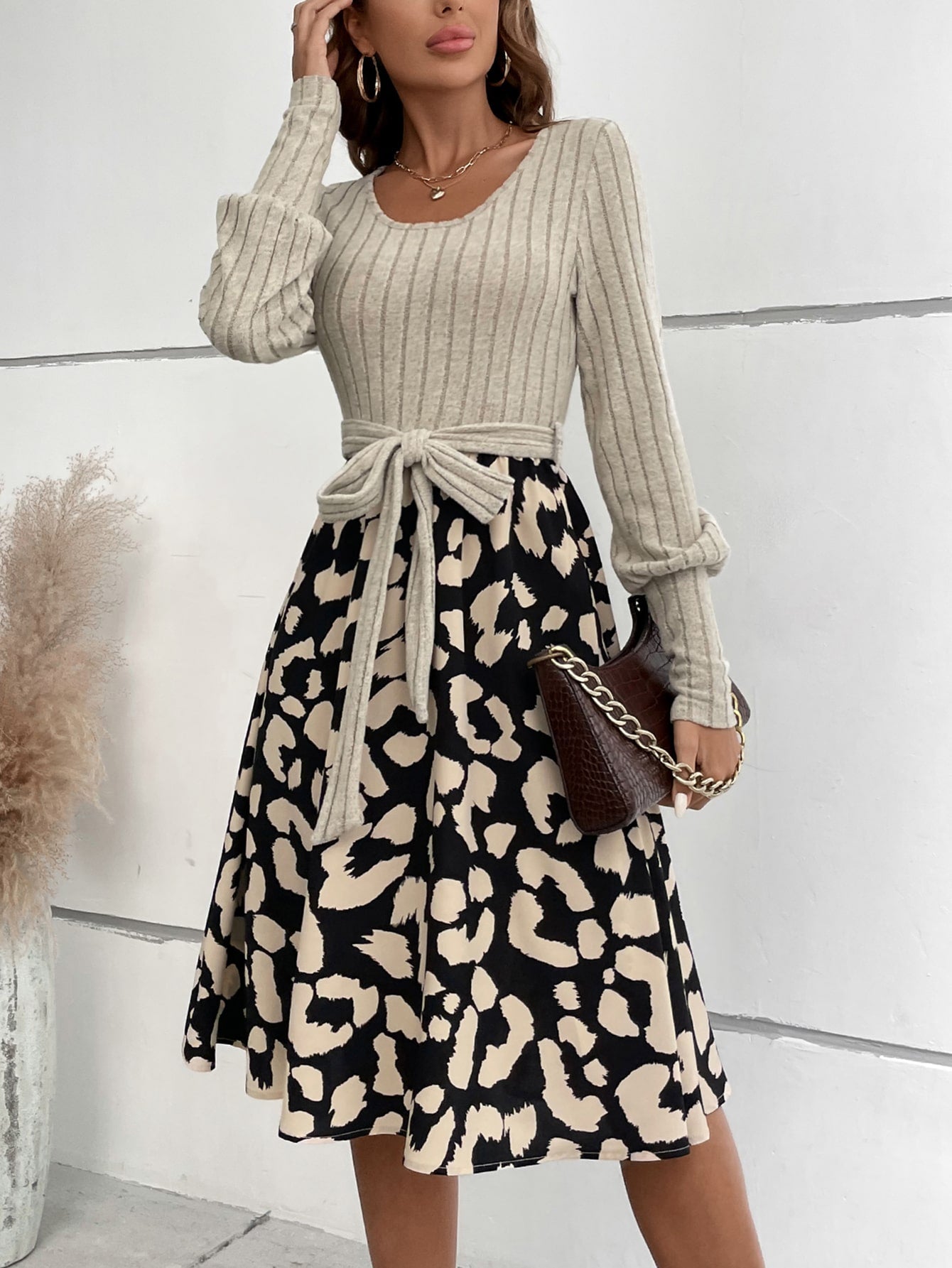 SHEIN Privé Leopard Print Belted Dress