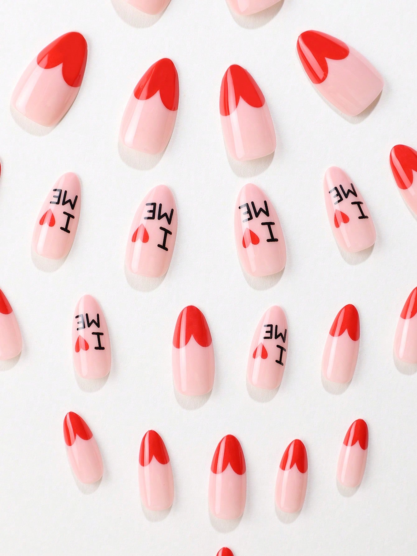 24Pcs/Set Long Stiletto Shaped Valentine'S Day Sweet Red French Style Text Nail Art Tips with 1Pc Nail Buffers and 1Pc Jelly Glue