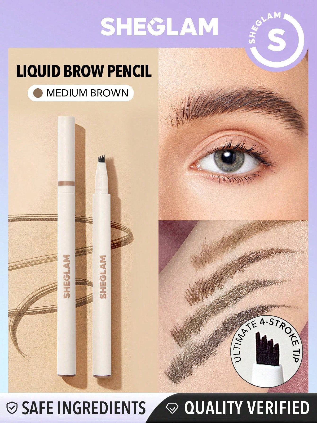 SHEGLAM Feather Better Liquid Eyebrow Pencil-Medium Brown Long Lasting Eyebrow Pen Smudge-Proof Water-Proof Natural Fuller Brows Eyebrow Makeup Black Friday Winter Gifts Eyebrow
