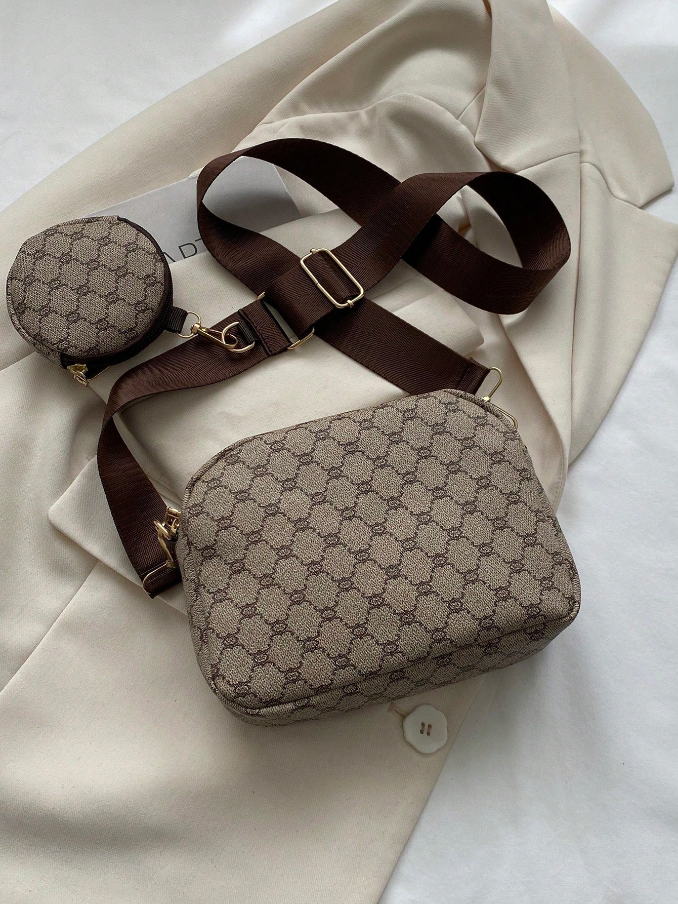 Mini Geometric Pattern Square Bag with Coin Purse , Women Bag with Dime Bag