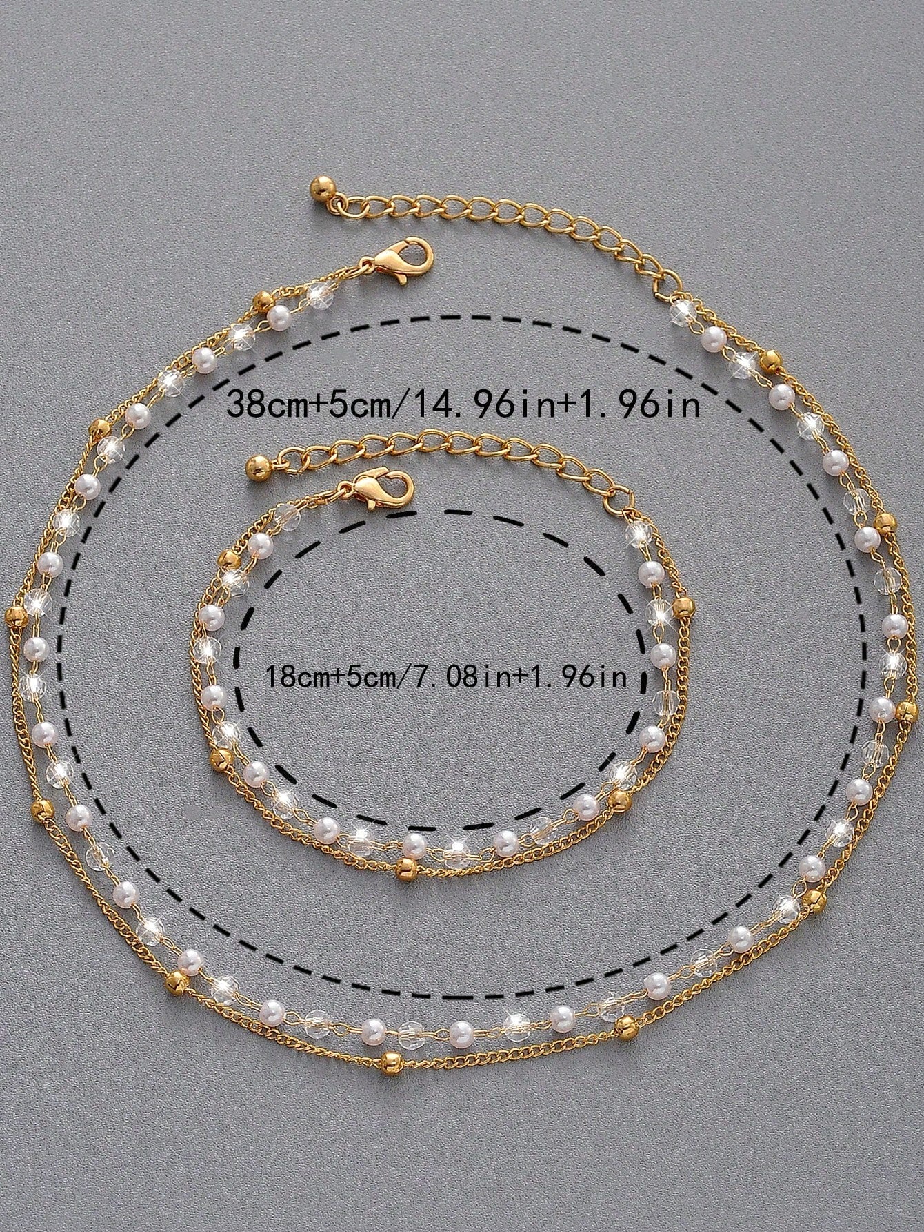 2Pcs Fashionable Luxurious Style Crystal & Faux Pearl Decorated Bracelet & Necklace Set for Women & Girls Suitable for Dating, Holiday, Party, Gift, and Daily Wear