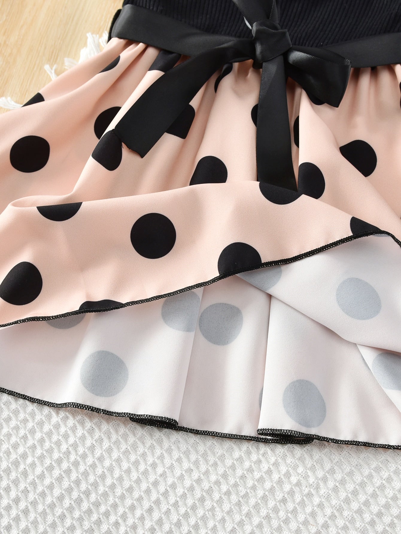 SHEIN Kids CHARMNG Young Girl Polka Dot Print Lace Ruffle Trim Dress