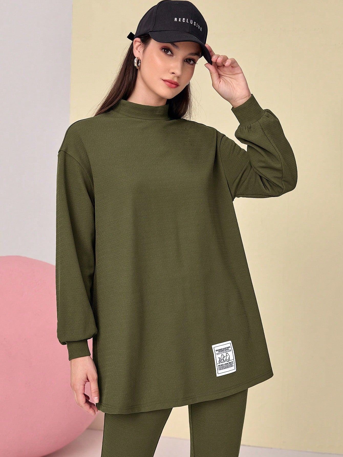 SHEIN Mulvari Mock Neck Drop Shoulder Tee & Pants