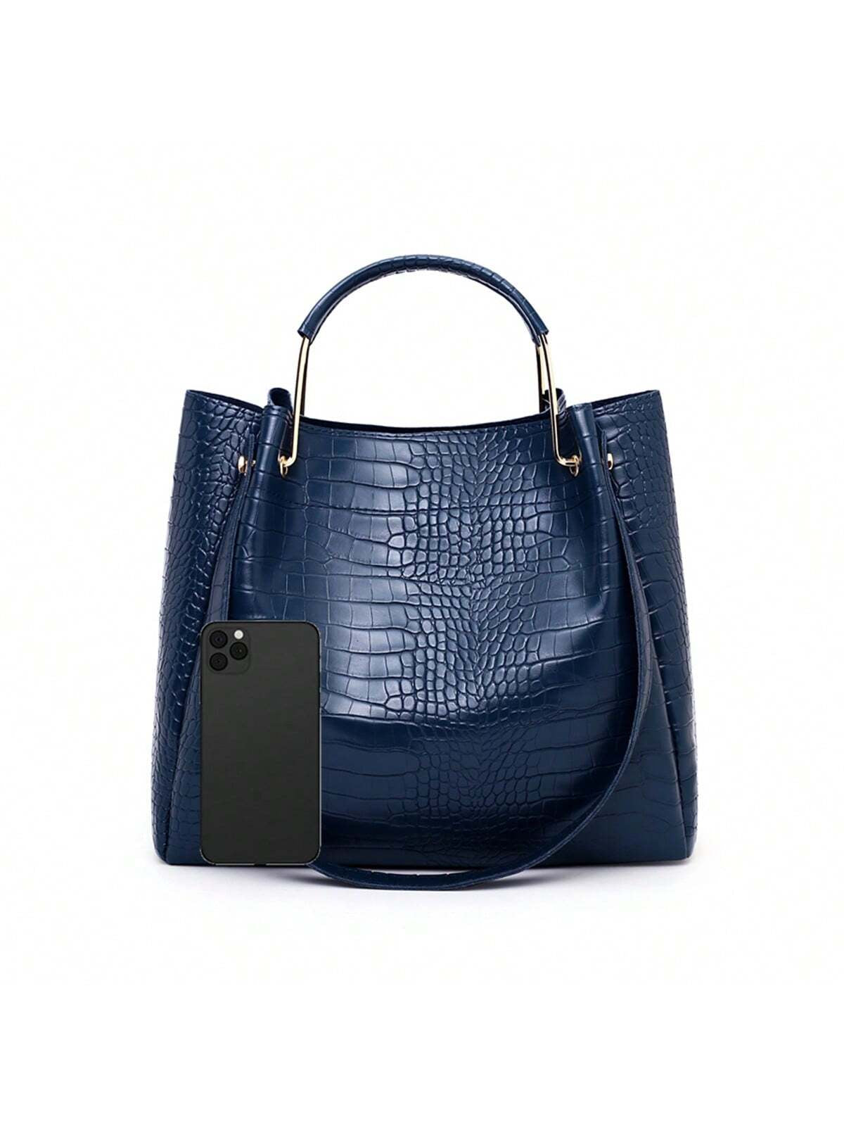 Pu Solid Alligator Pattern New Fashion European and American Style Large Capacity Shoulder Crossbody Handbag Tote Bag Parent-Child 4Pcs Set
