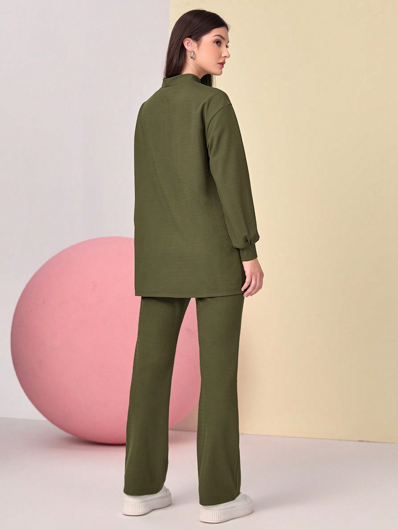 SHEIN Mulvari Mock Neck Drop Shoulder Tee & Pants
